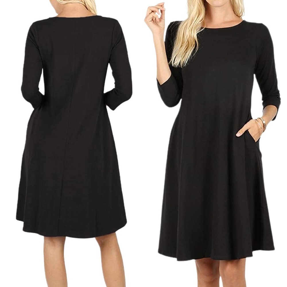 Cotton 3/4 Sleeve Round Hem A-Line Dress W Pockets NWT!